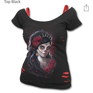 Day of the dead ..2 in 1 ripped black shirt